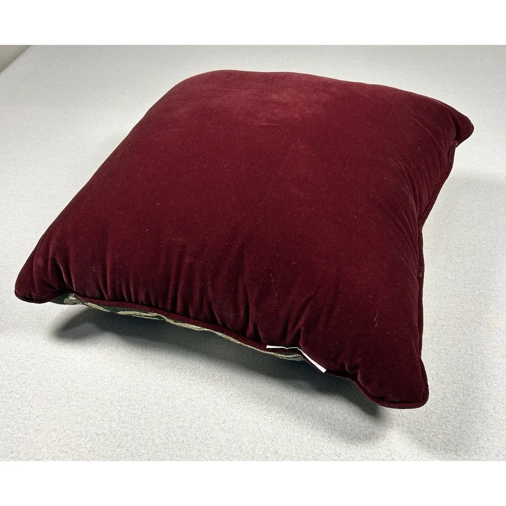 Christmas Tapestry Throw Pillow Old World Santa Snow Tree Red Velvet 14
